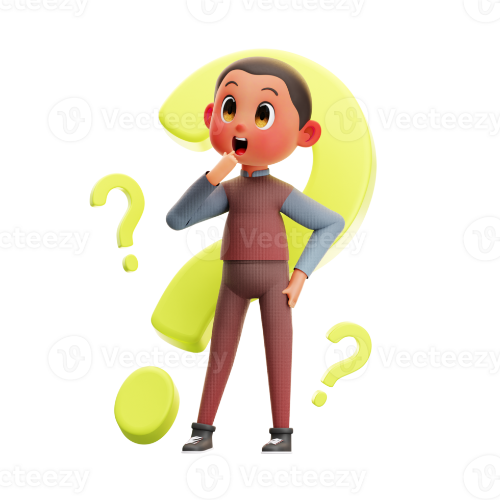 3d illustration Kid Thinking Questions png
