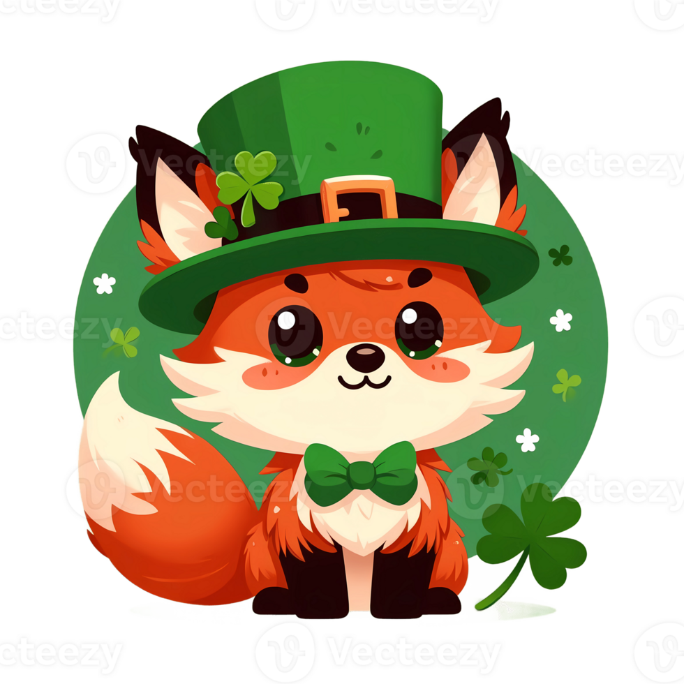 AI generated Whimsical Irish Fox in Green Hat and Bow Tie png