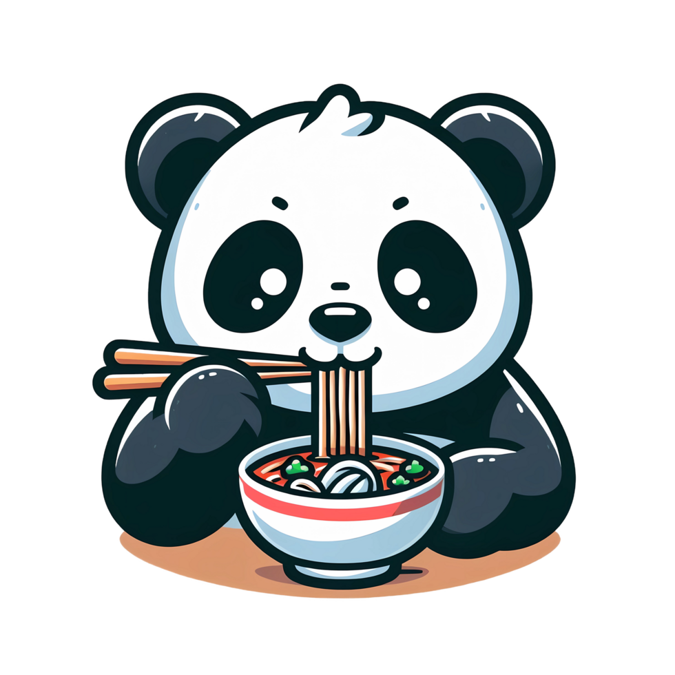 AI generated panda eating a bowl of noodles with chopsticks png