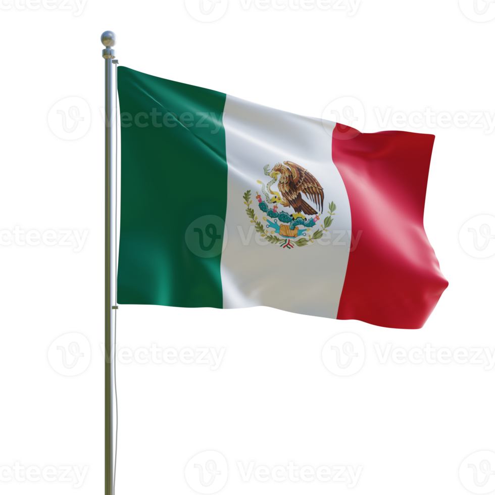 3d Mexico realistic flag with pole png