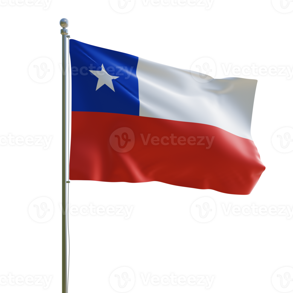 Chile realistic 3d flag with pole png