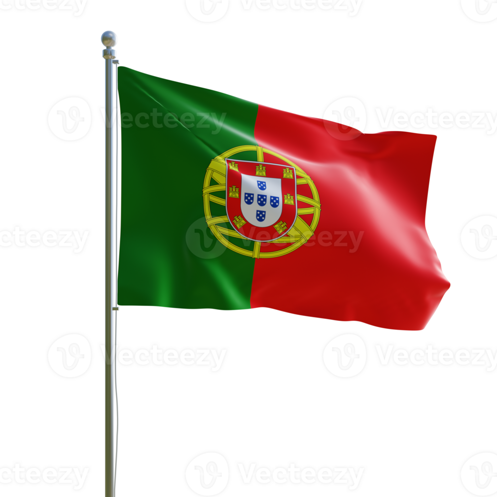 Portugal realistic 3d flag with pole png