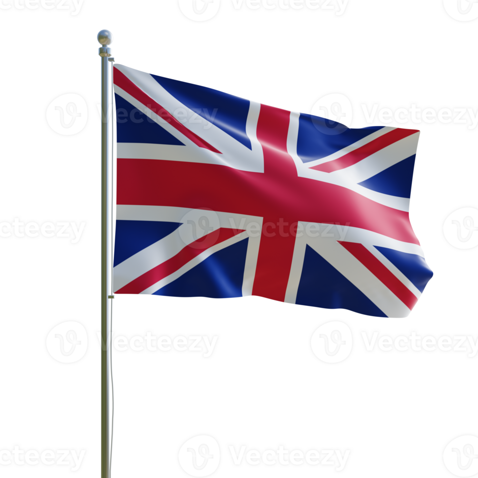 United Kingdom realistic 3d flag with pole png