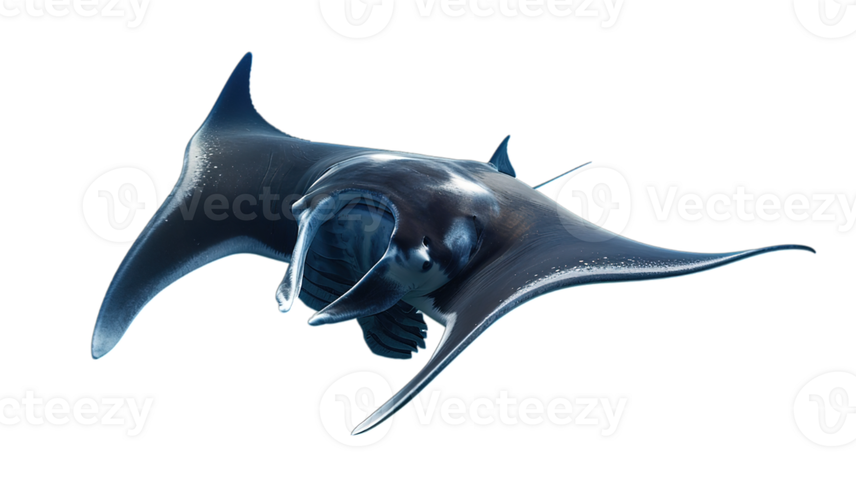 AI generated gentle giant manta ray, floating in deep blue, isolated on transparent background png