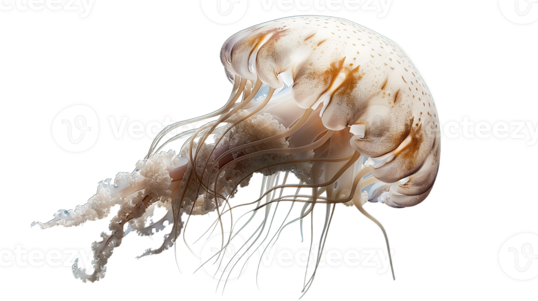 AI generated delicate translucent jellyfish in the tranquil sea, isolated on transparent background png