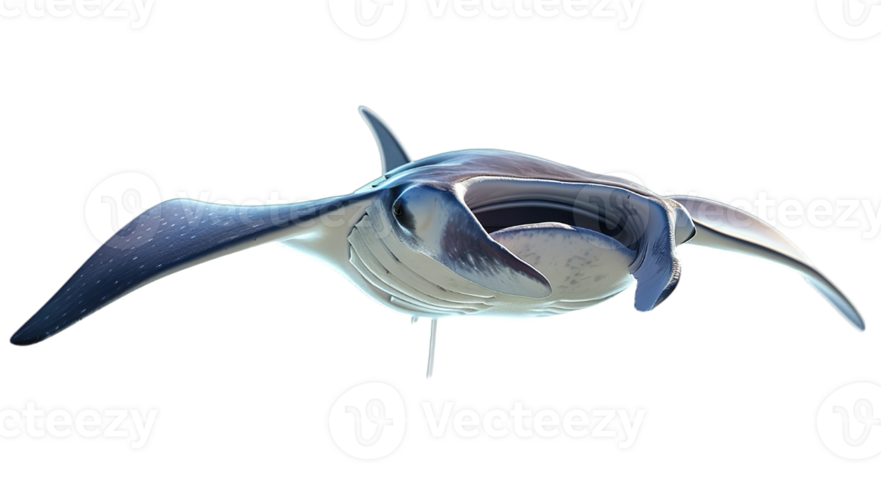 AI generated gentle giant manta ray, floating in deep blue, isolated on transparent background png