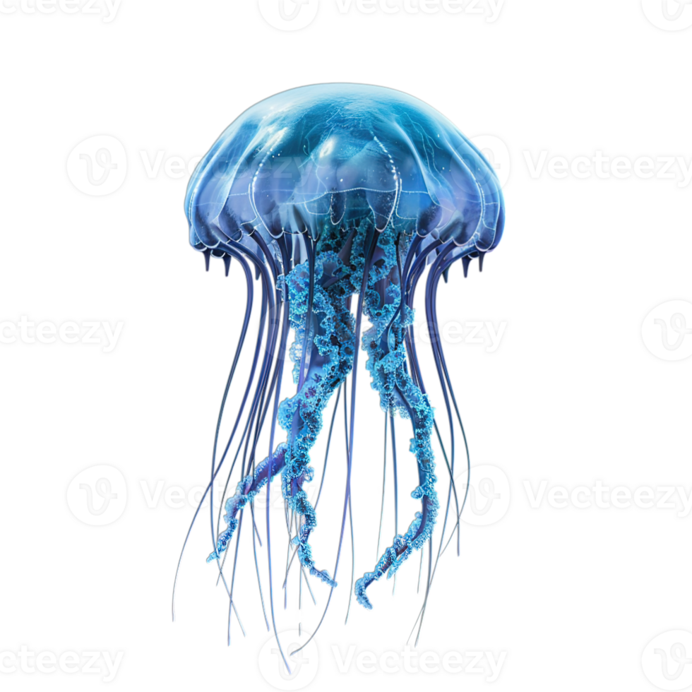 AI generated delicate translucent jellyfish in the tranquil sea, isolated on transparent background png
