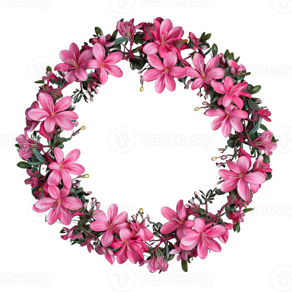 AI generated Wreath of flowers, flower wreath round frame borders, floral decoration, transparent background, Flat lay, top view png