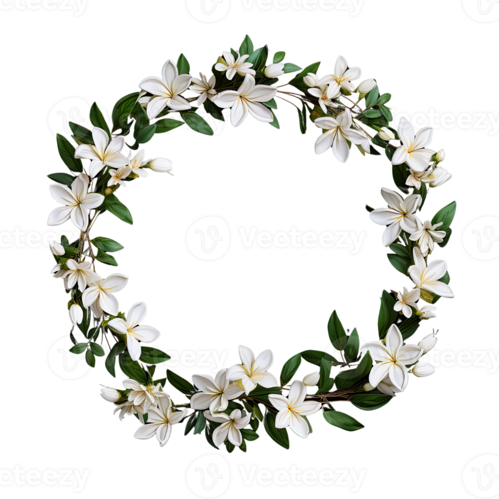 AI generated Wreath of flowers, flower wreath round frame borders, floral decoration, transparent background, Flat lay, top view png