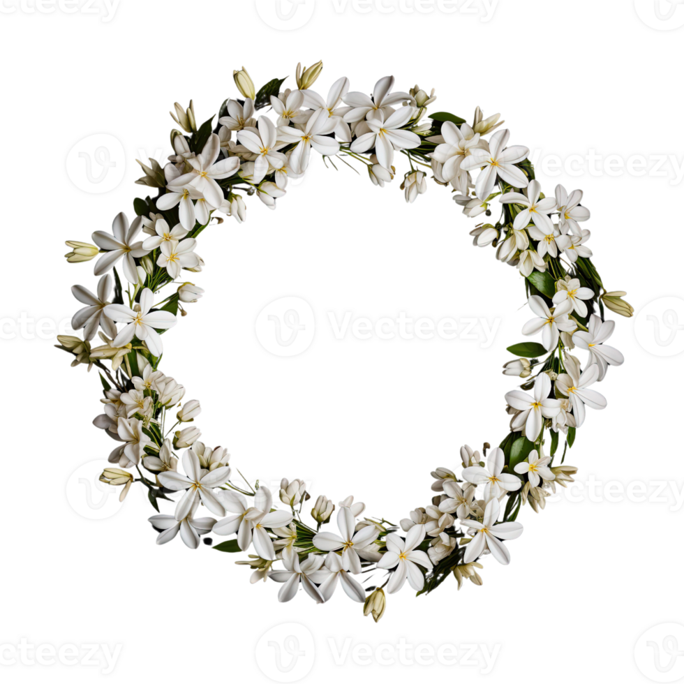 AI generated Wreath of flowers, flower wreath round frame borders, floral decoration, transparent background, Flat lay, top view png