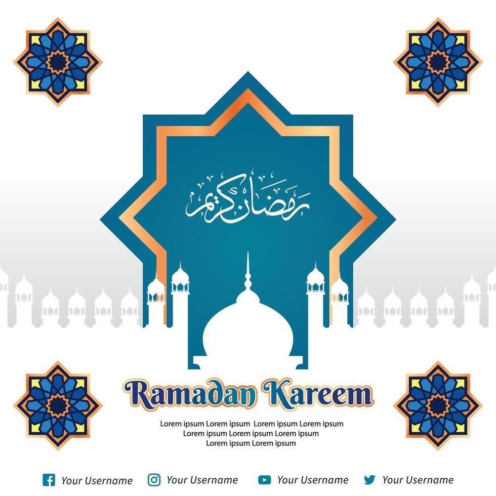 White Islamic Square Banner Template Design with Geometric Ornament and Mosque Silhouette vector