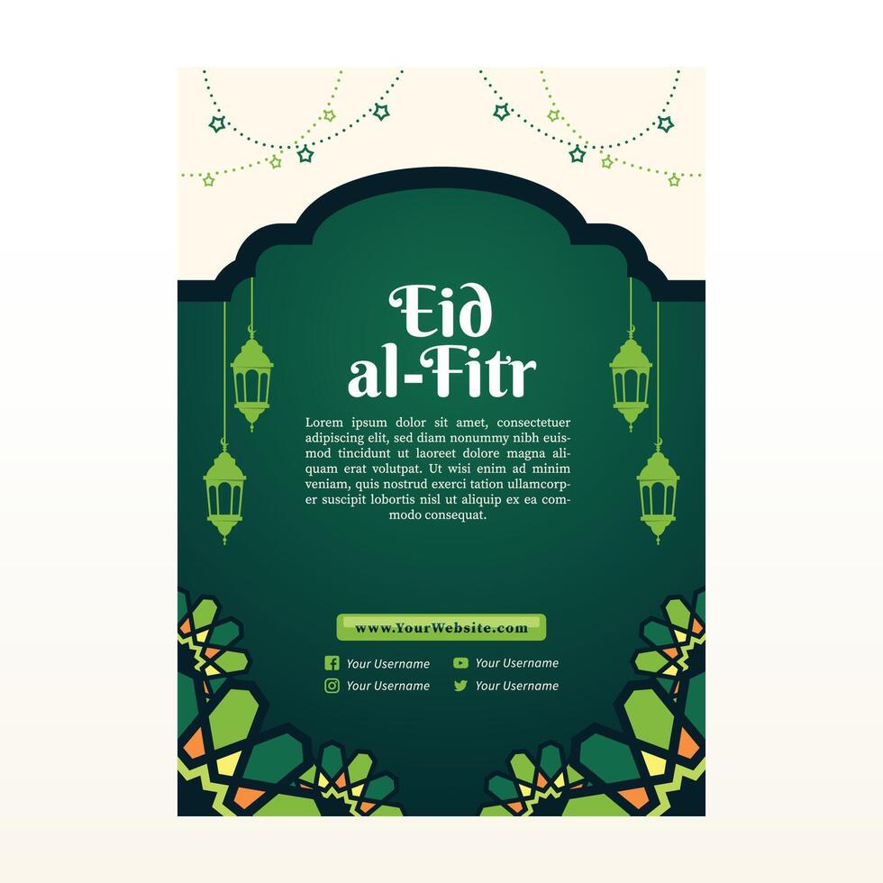 Green Islamic Flyer Background Design with Gold Accents and Simple Ornaments vector