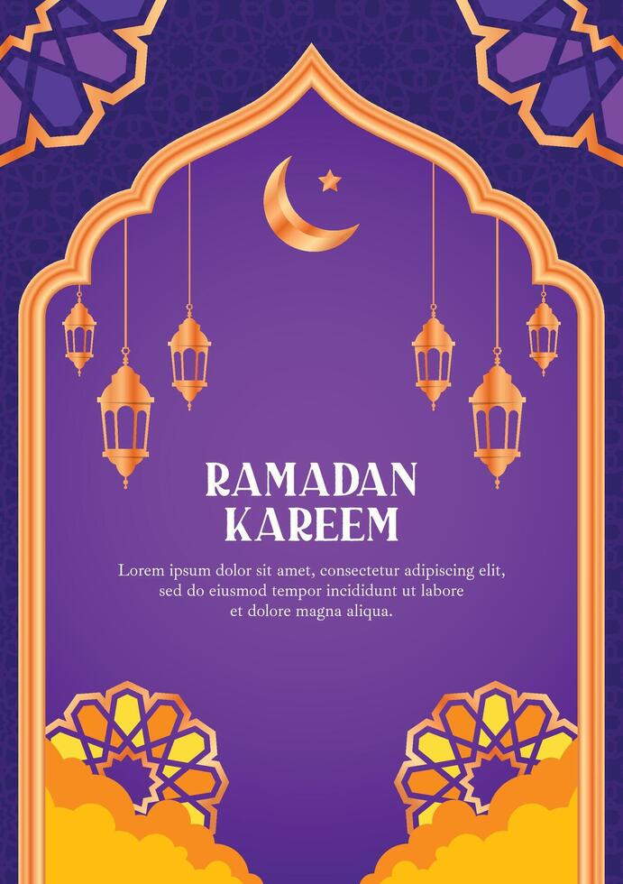 Purple Islamic Flyer Background Design with Gold Accents and Simple Ornaments vector