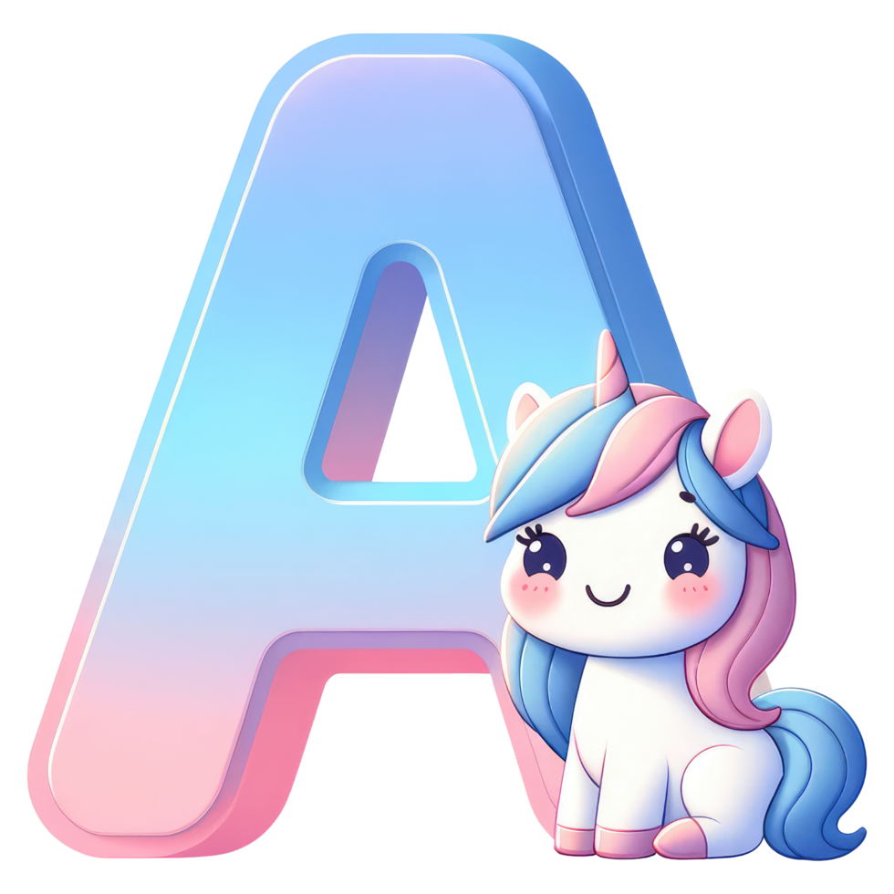 AI generated Cute Unicorn Character with Letter A png