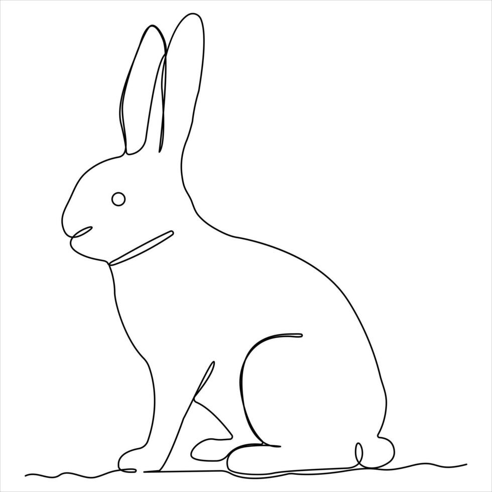 Single line continuous drawing of cute rabbit and concept Easter bunny outline vector illustration