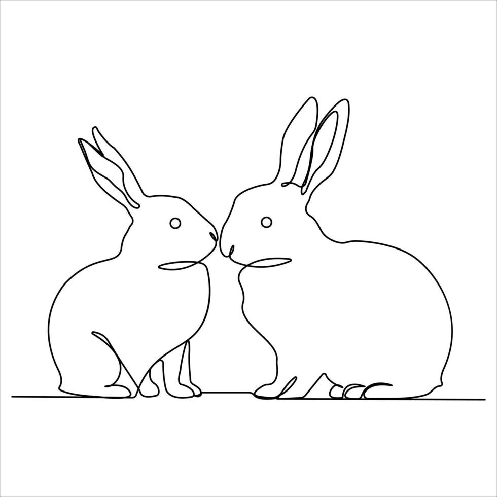 Single line continuous drawing of cute rabbit and concept Easter bunny outline vector illustration