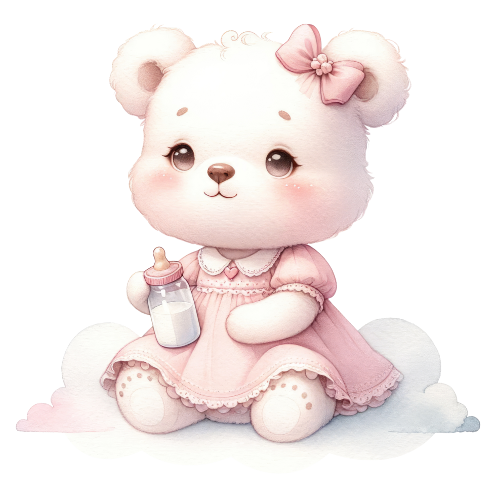 AI generated Watercolor Cute Teddy Bear. png