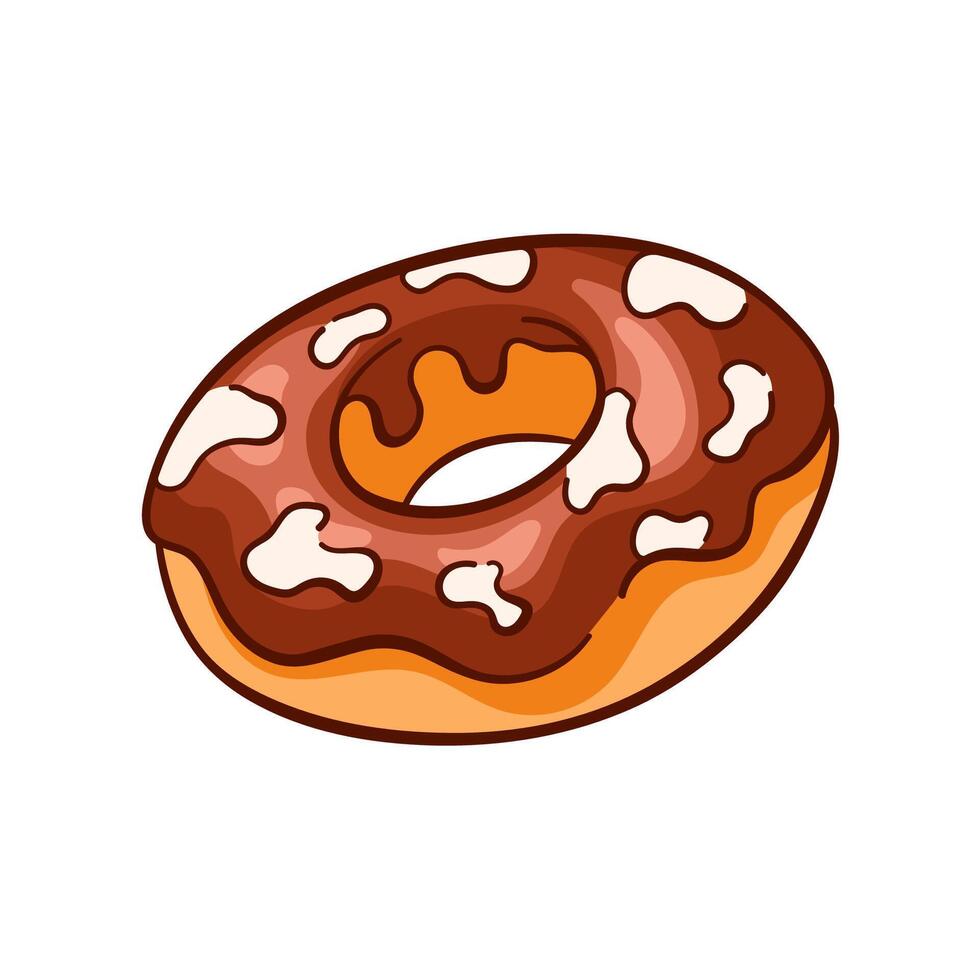 Donut chocolate icon in cartoon. Simple line icon for labels design, restaurant, cafe, bakery menu. Vector illustration isolated on a white background.