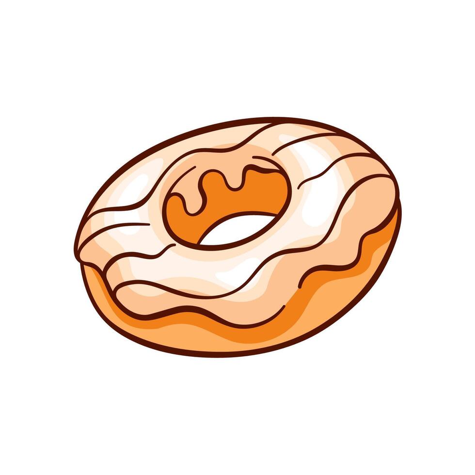 rosquilla con blanco vainilla Formación de hielo en dibujos animados. rosquilla sencillo logo para panadería y café menú. vector ilustración aislado en un blanco antecedentes.