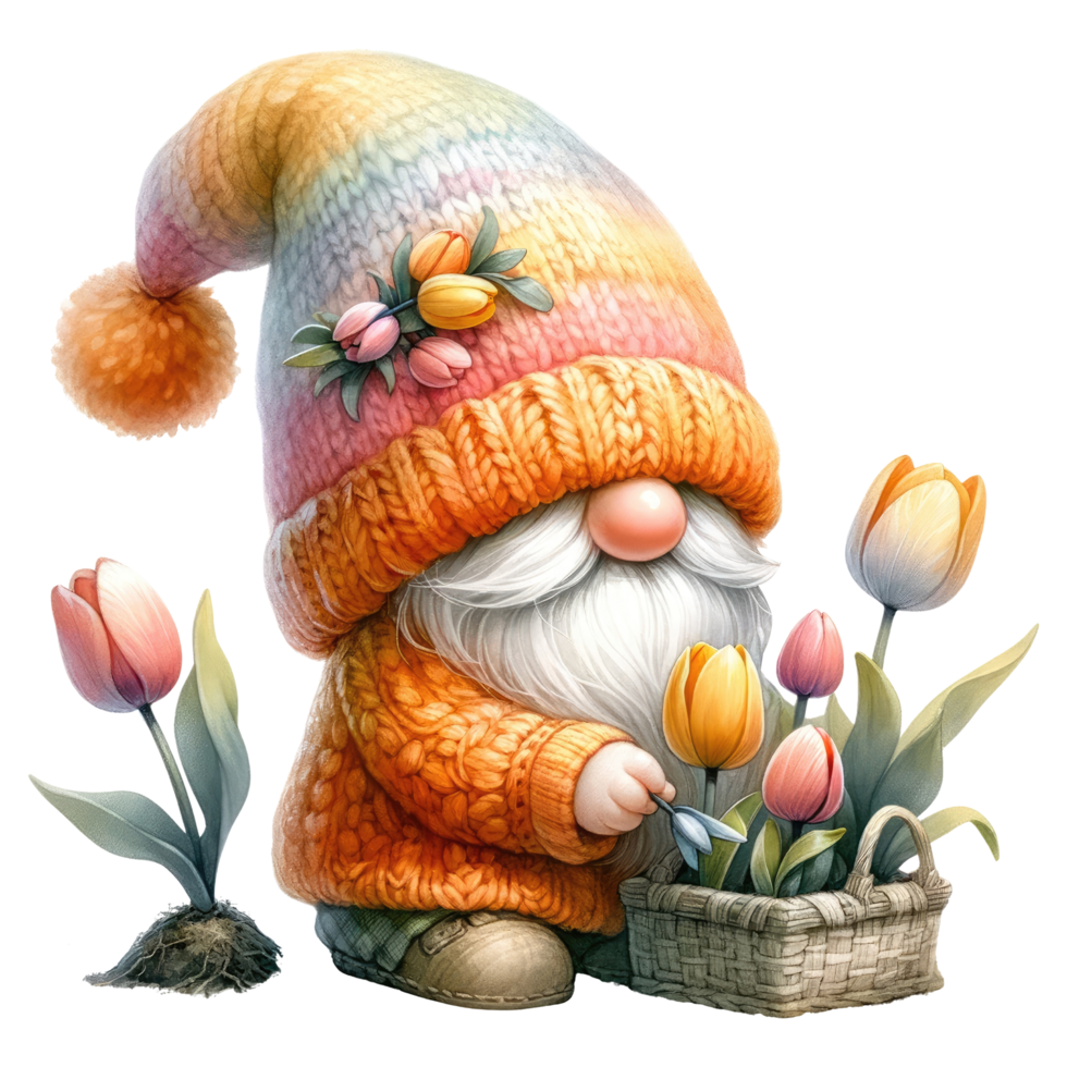 AI generated Tulip Themed Gnome Character Art png