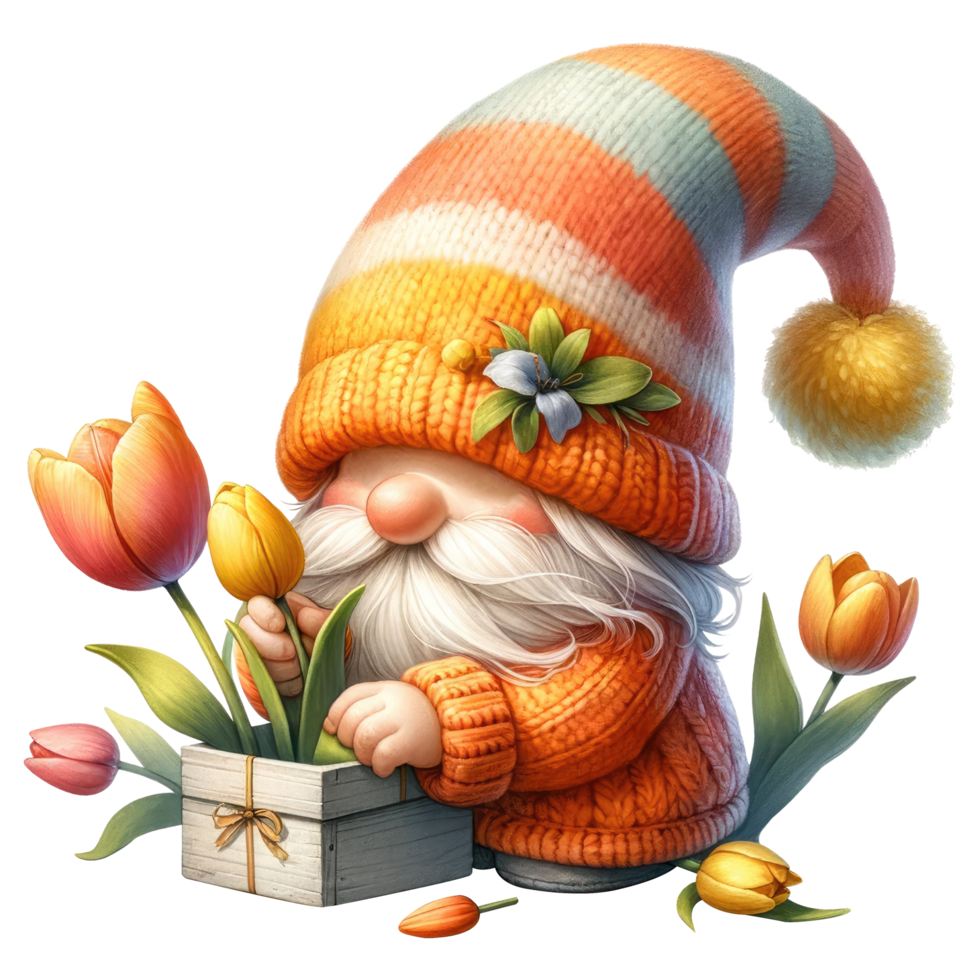 AI generated Tulip Themed Gnome Character Art png