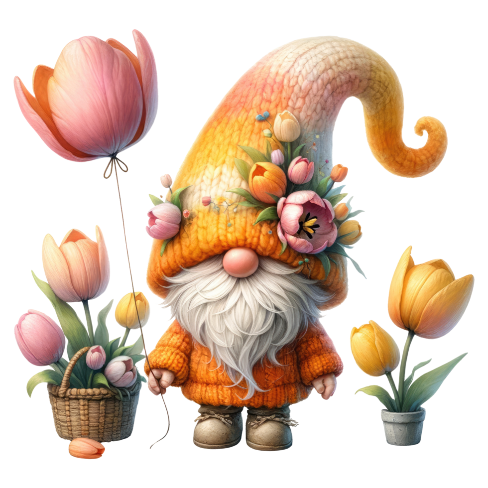 AI generated Tulip Themed Gnome Character Art png