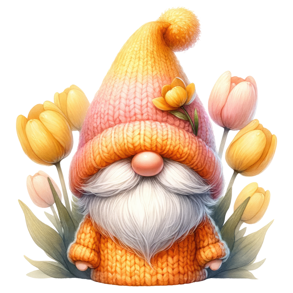 AI generated Tulip Themed Gnome Character Art png