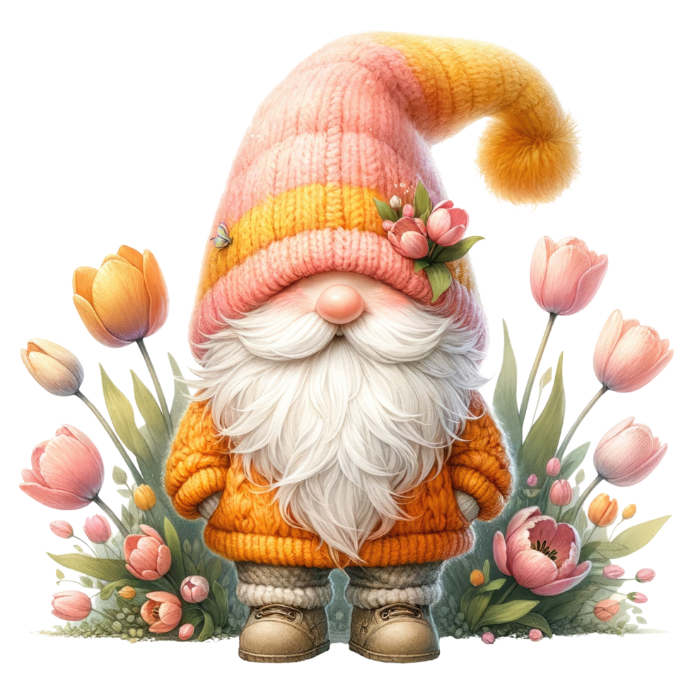 AI generated Tulip Themed Gnome Character Art png