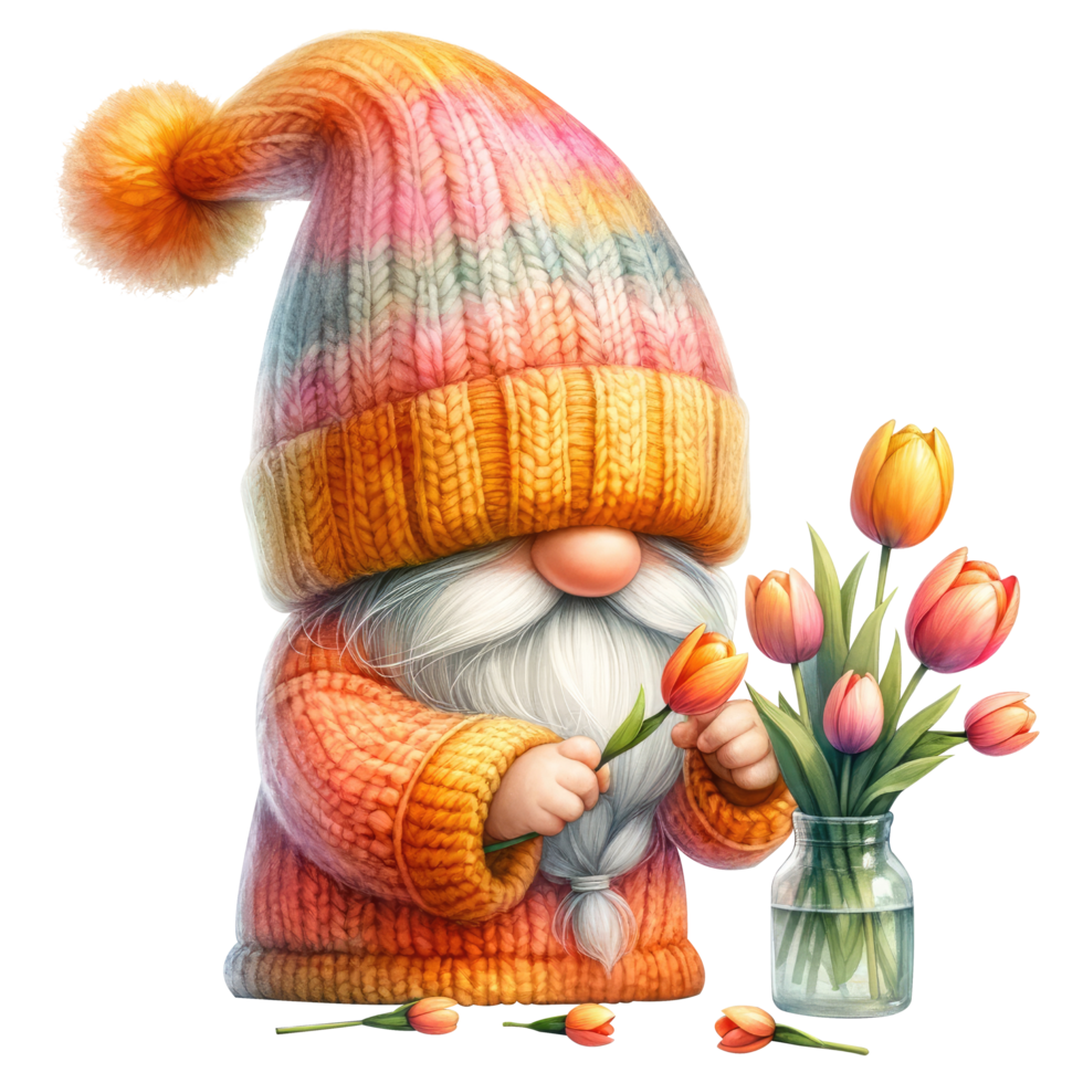 AI generated Tulip Themed Gnome Character Art png