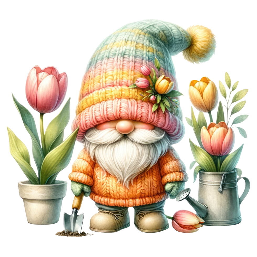 AI generated Tulip Themed Gnome Character Art png