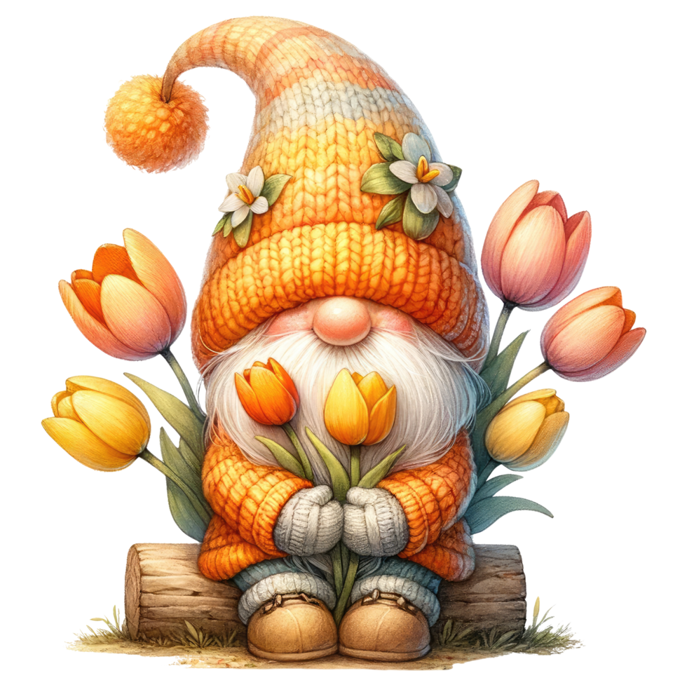 AI generated Tulip Themed Gnome Character Art png