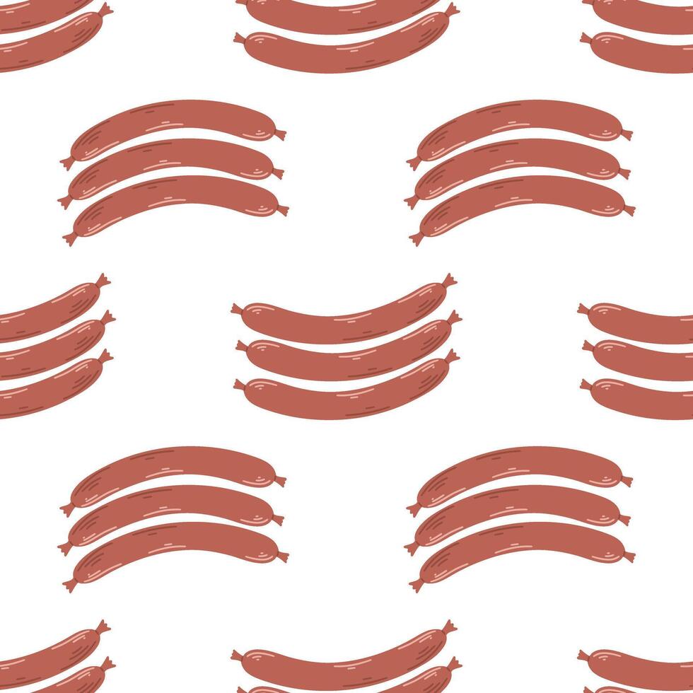 Grilled sausages, flat style, seamless pattern vector