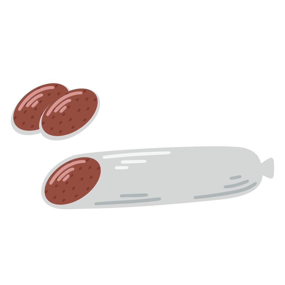 Stick of dry smoked sausage, cut into slices clip art, vector graphics