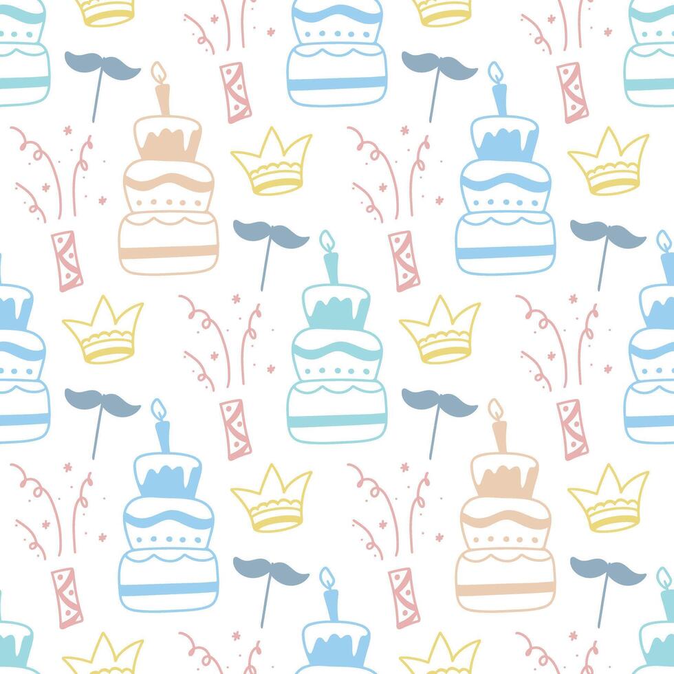 Birthday doodle seamless pattern vector graphics