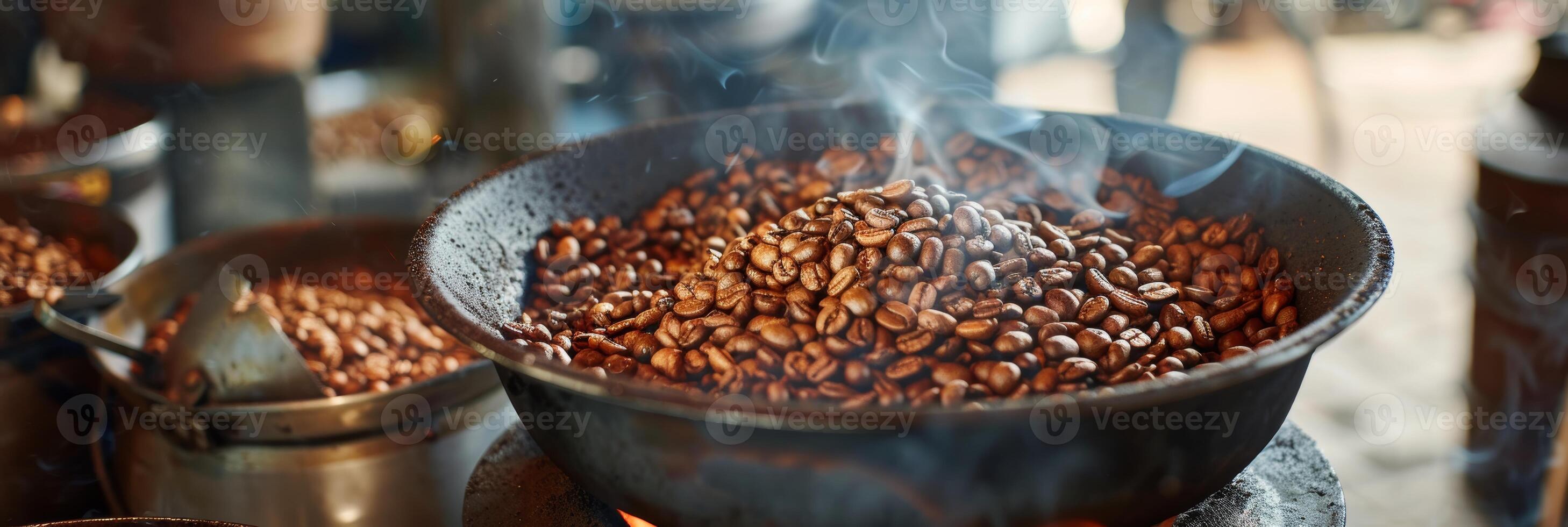 AI generated Freshly roasted aromatic coffee beans on modern coffee roasting machine for rich flavor photo