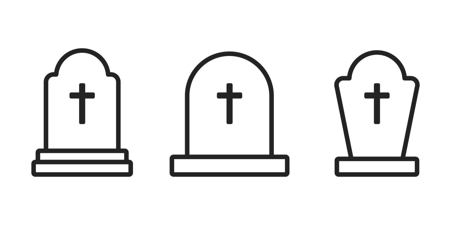 Tombstone line icon set. Headstone outline vector sign.