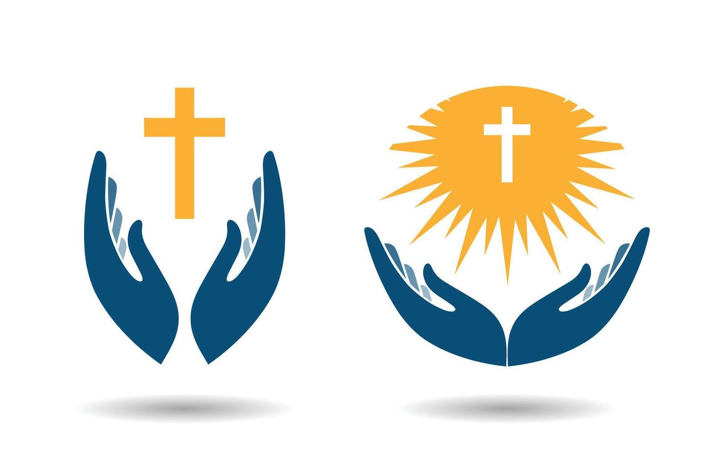 Hands holding cross icons or symbols. Religion, Church vector logo