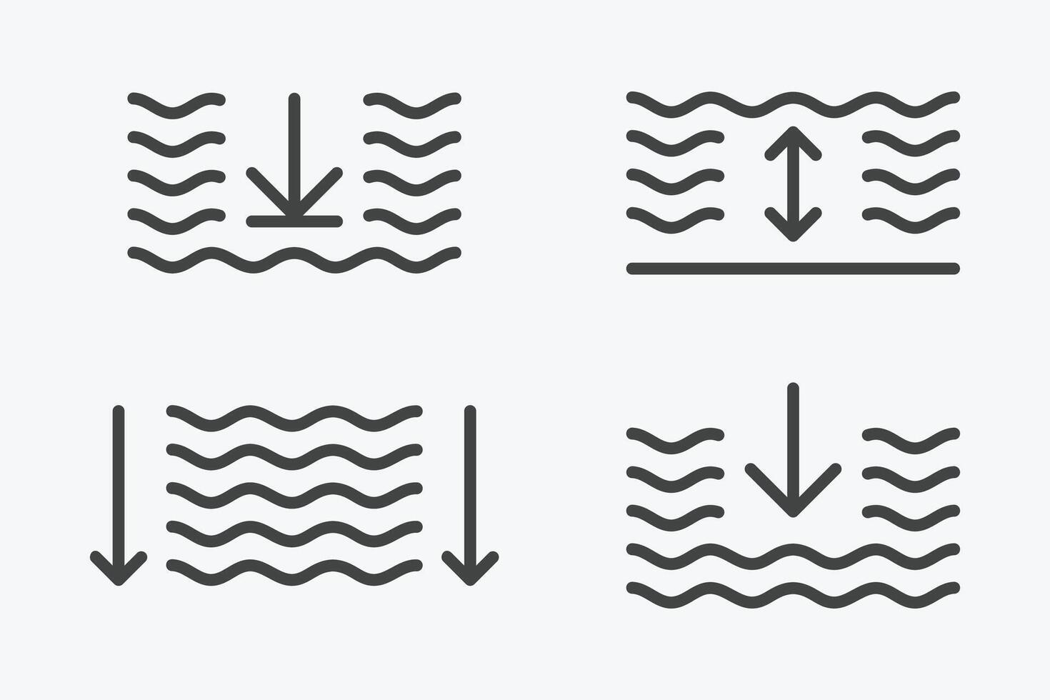 agua profundidad icono colocar. profundo icono vector en lineal. lineal agua profundidad icono con flechas