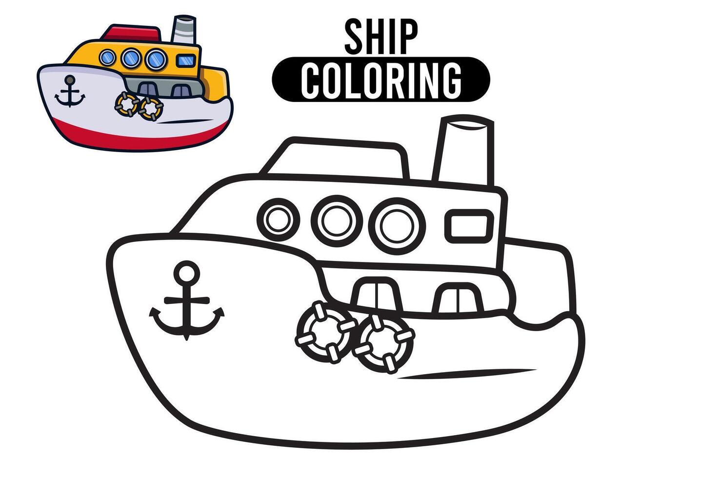 Coloring Page Outline Of cartoon ship. Professional transport. Coloring Book for kids. outline vector illustration isolated on white
