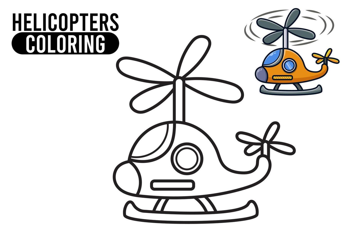 colorante página contorno de dibujos animados helicópteros profesional transporte. colorante libro para niños. contorno vector ilustración aislado en blanco