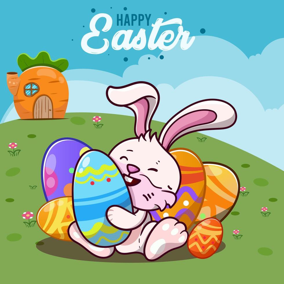 Cute rabbit with easter eggs, Happy Easter bunny of Happy Easter wishes greeting vector