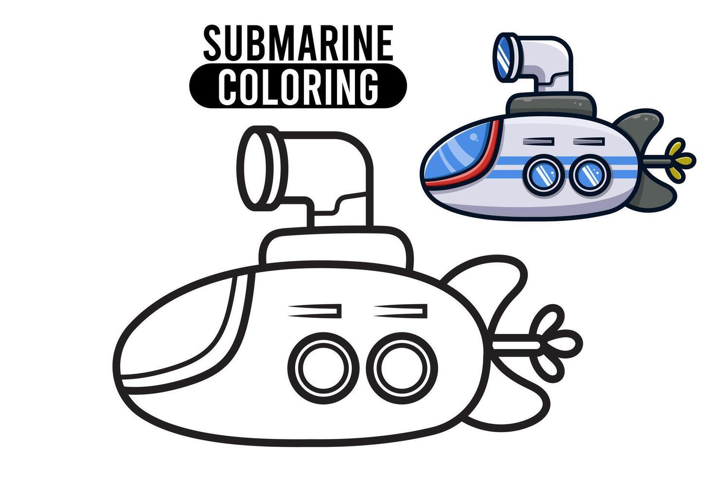 Coloring Page Outline Of cartoon submarine. Professional transport. Coloring Book for kids. outline vector illustration isolated on white