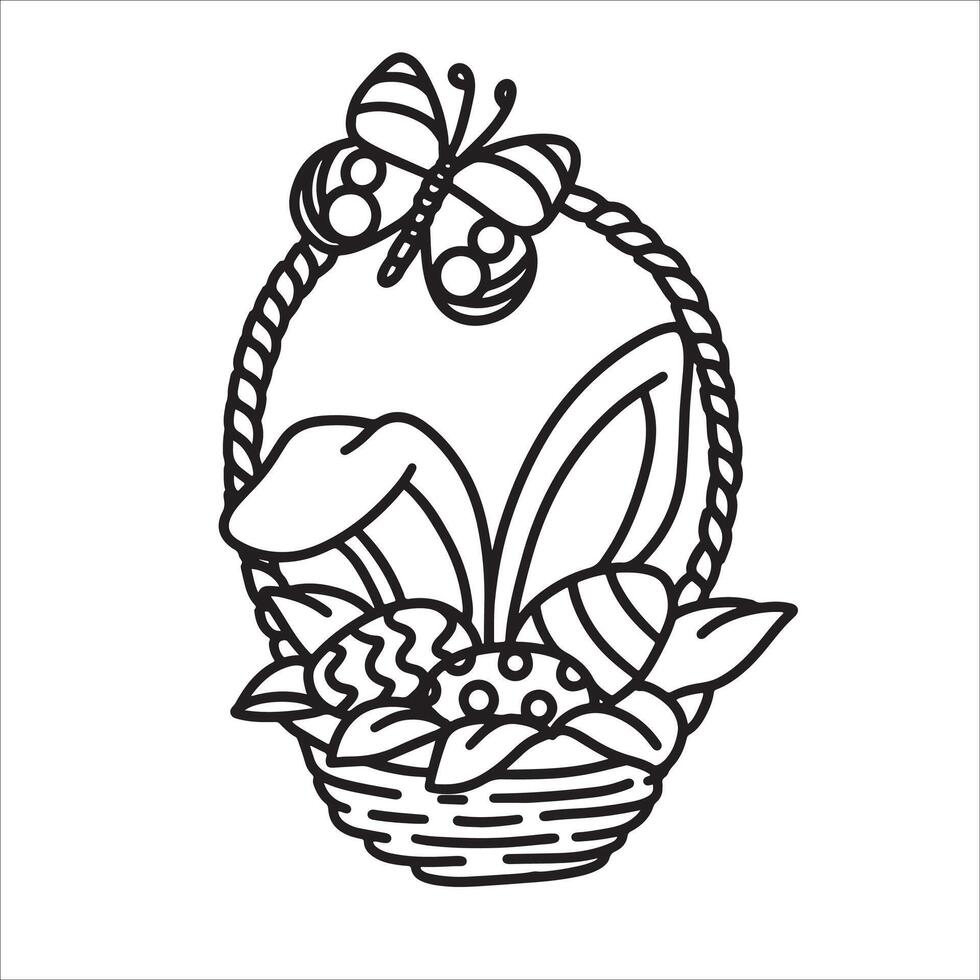 Easter card with rabbit and eggs Vector Illustration Outline