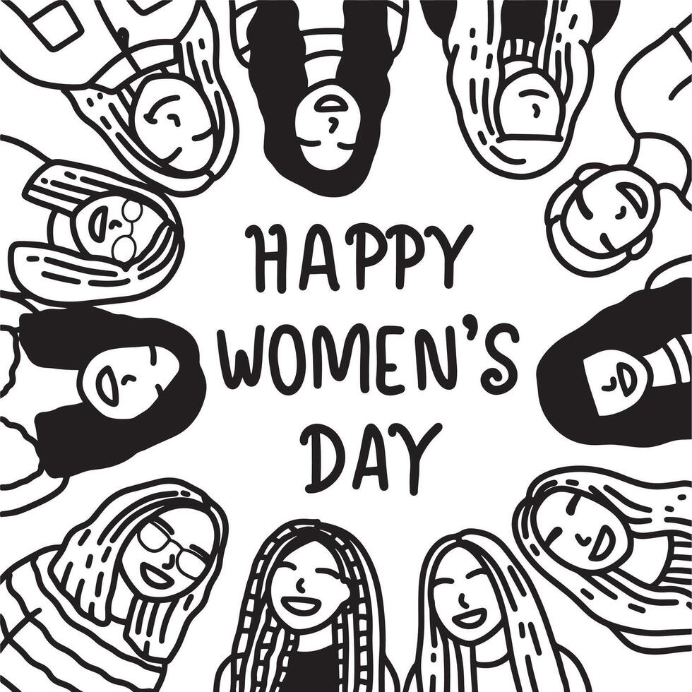 International Womens Day Outline Drawing Illustration. Multiracial Group of Women vector