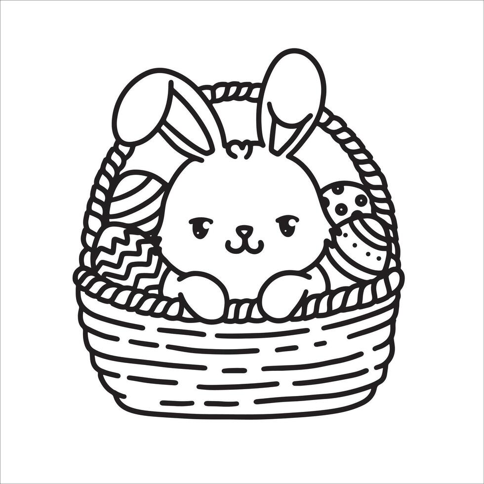 Easter card with rabbit and eggs Vector Illustration Outline