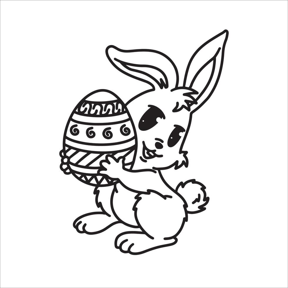 Easter card with rabbit and eggs Vector Illustration Outline