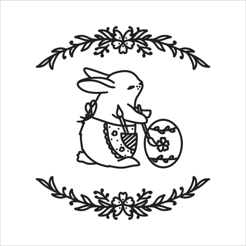 Easter card with rabbit and eggs Vector Illustration Outline