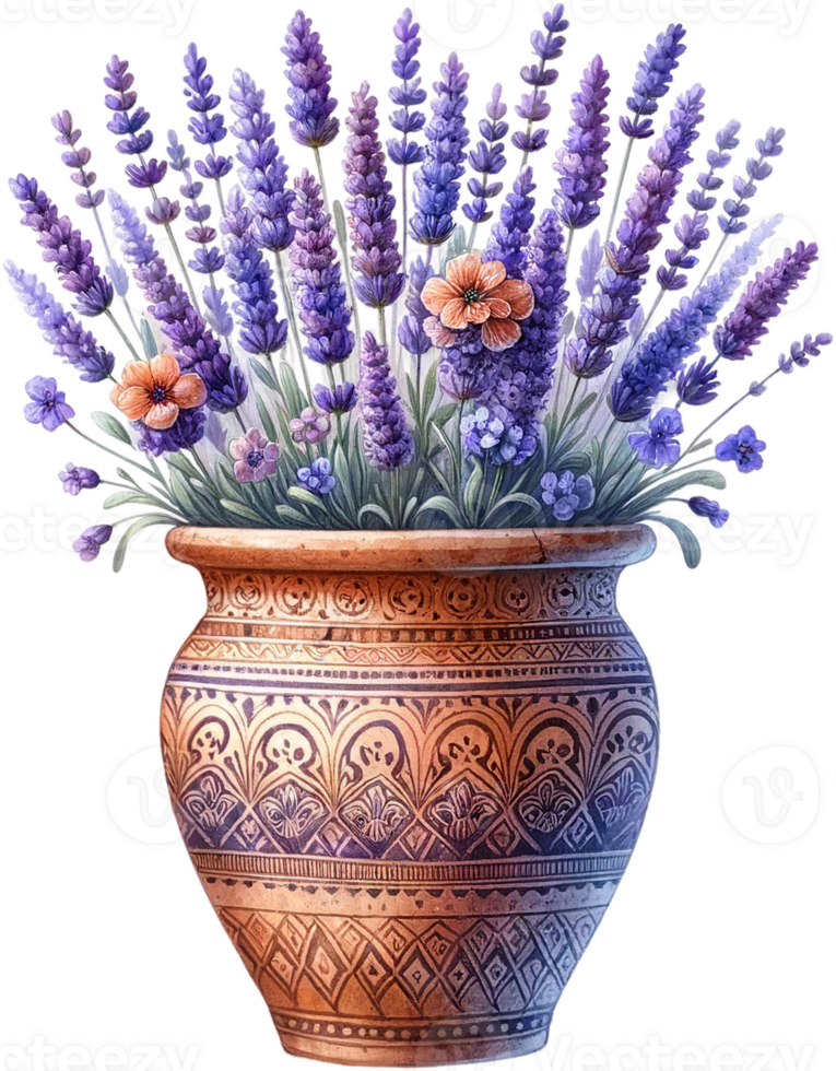 ai genererad vattenfärg lavendel- i rustik pott ClipArt png