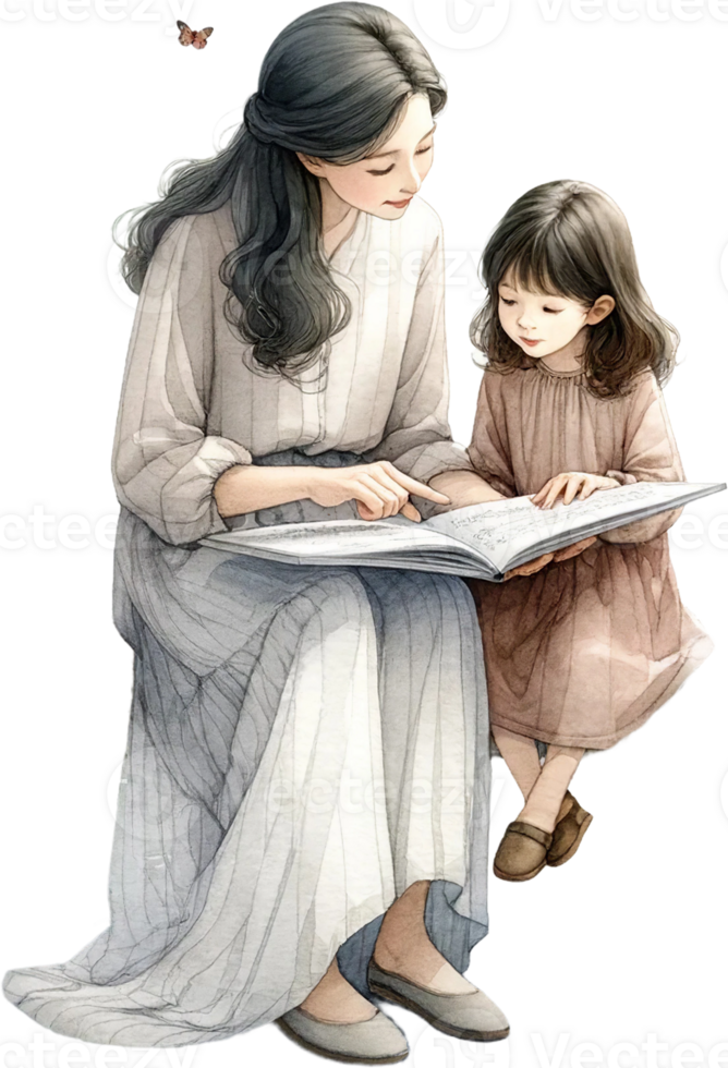 AI generated Mother Reading to Child Clipart png