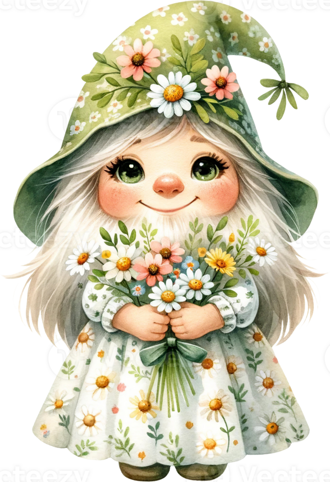 ai genererad springtime flicka med daisy blommor illustration png